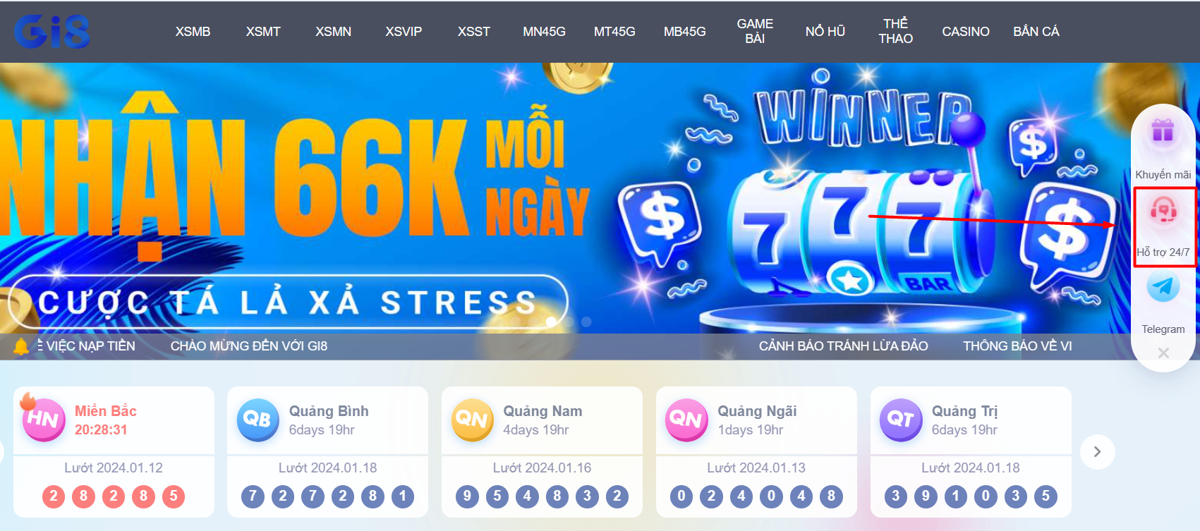 Chọn mục hỗ trợ khách hàng 24/7 khi liên hệ Gi8.games