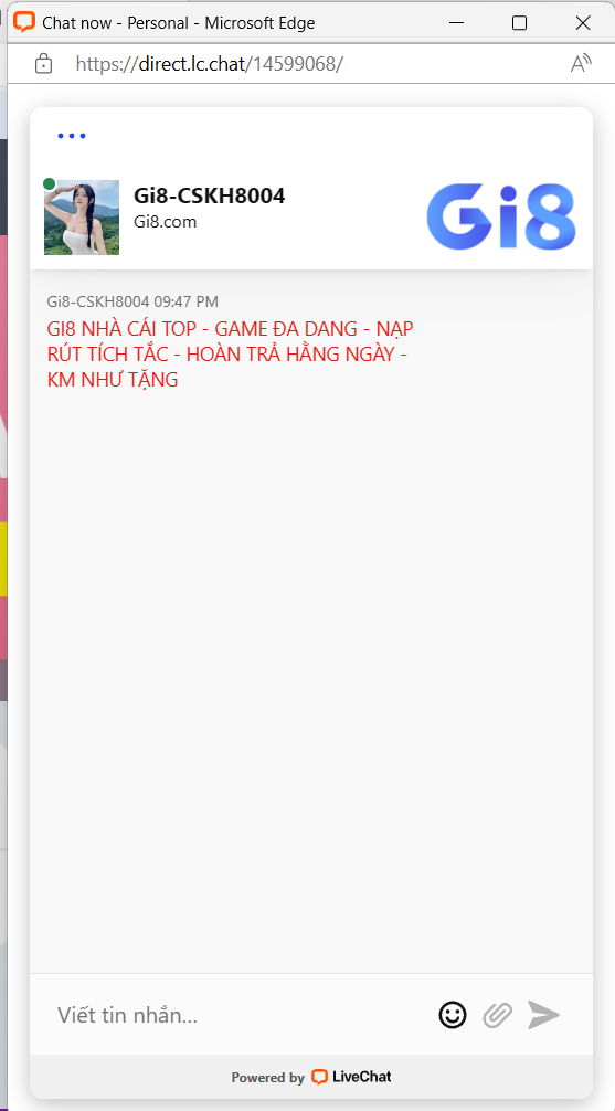 Box chat với hỗ trợ khách hàng khi liên hệ Gi8