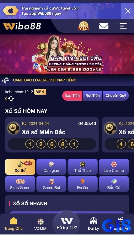 Giao diện trang game dễ dàng truy cập và thao tác